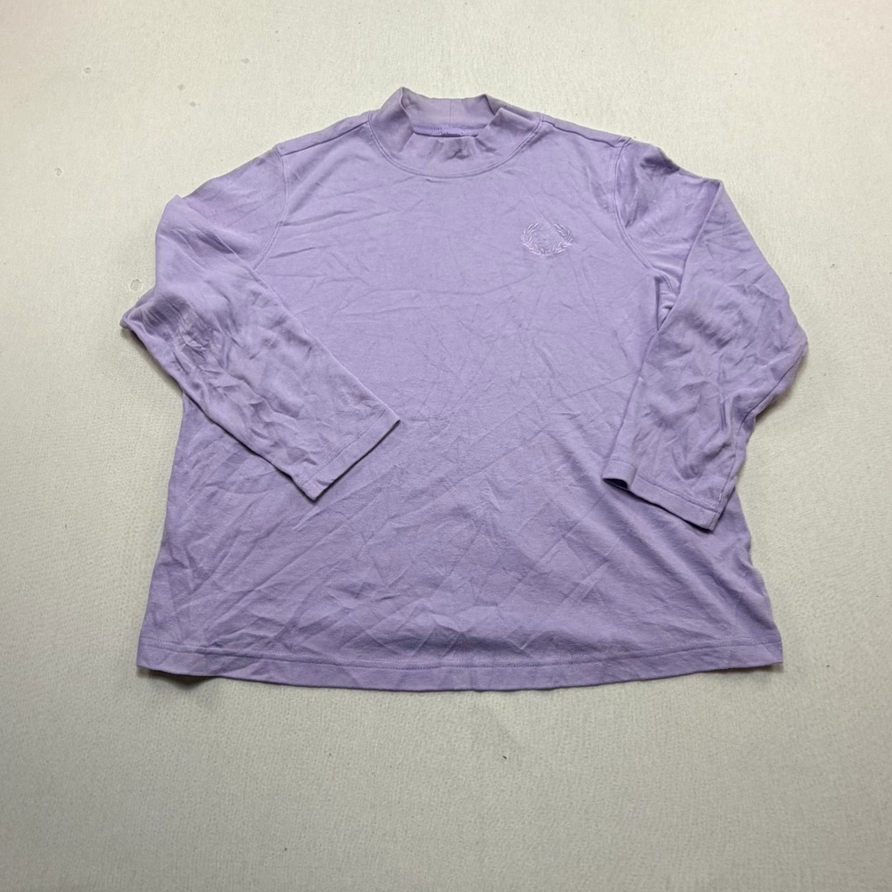 Fred Perry Mock Neck Top Women Large Purple Excellent Long Sleeve Crest Logo